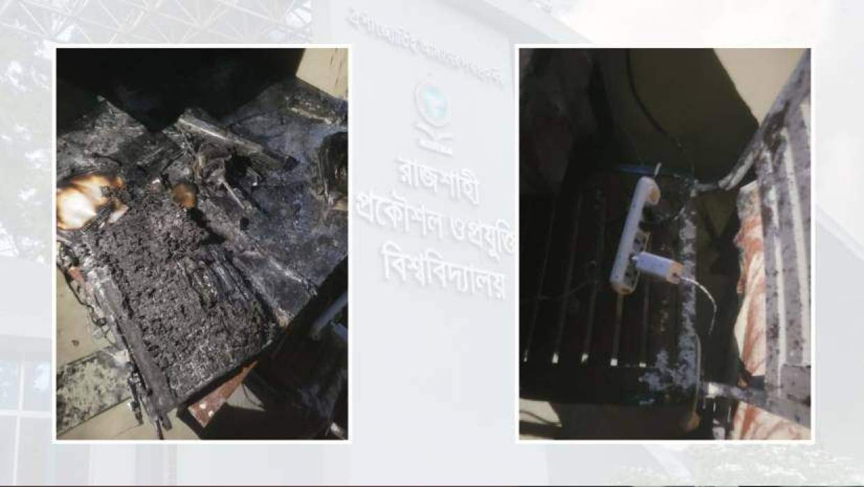 আগুনে পুড়ে যাওয়া ল্যাপটপসহ অন্যান্য সামগ্রী