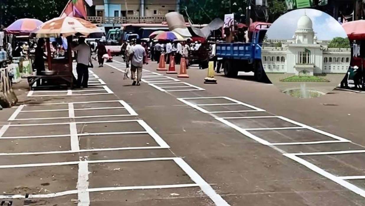 রাজধানীর ফুটপাত ও ইনসেটে হাইকোর্ট