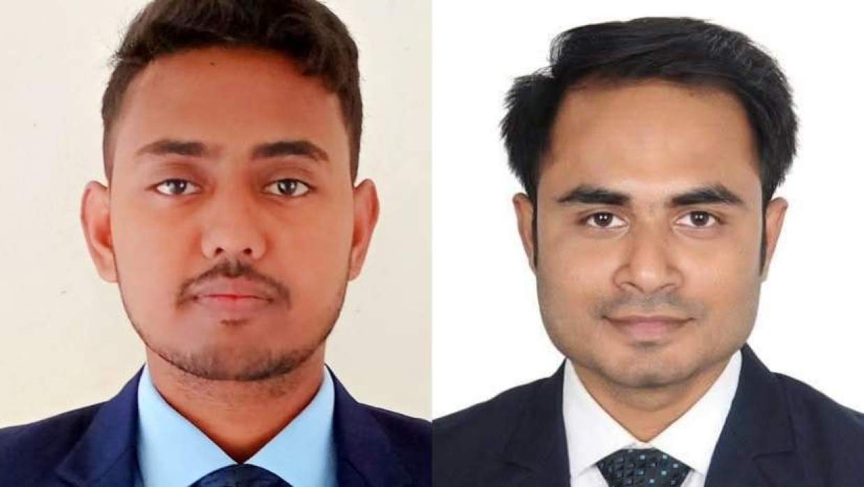 বাম দিক থেকে- নোবিপ্রবি ছাত্রদলের সিনিয়র সহ-সভাপতি সাব্বির হোসেন ও সভাপতি জাহিদ হাসান