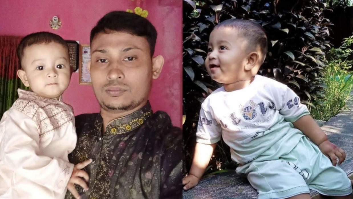 বাবার সাথে শিশু নোমান ও ফাহিম