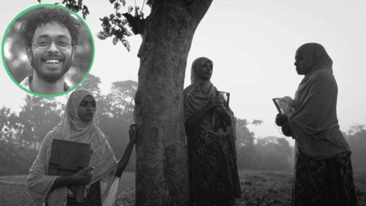 দ্য ব্লাইন্ড গার্ল অ্যান্ড অ্যান এলিফ্যান্ট সিনেমার একটি দৃশ্য (ইনসেটে ইশতিয়াক আহমেদ জিহাদ)