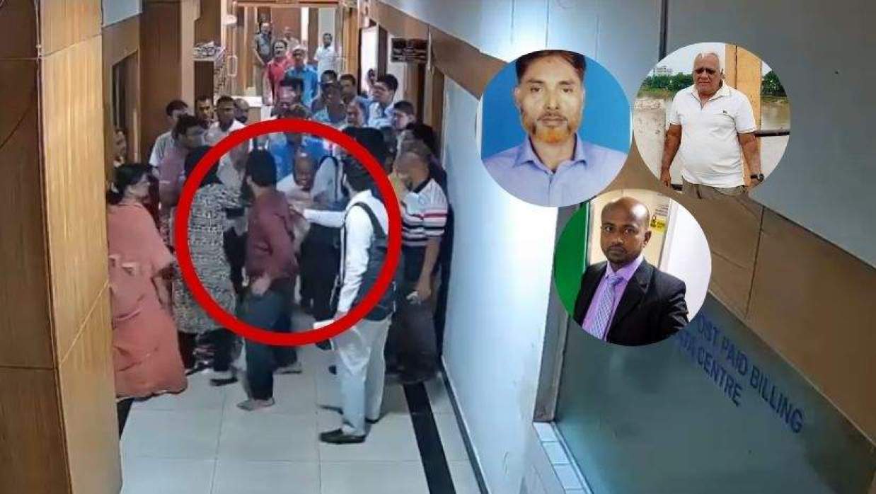হামলা ও হেনস্তার ঘটনা। ডানে অভিযুক্ত কয়েকজন।