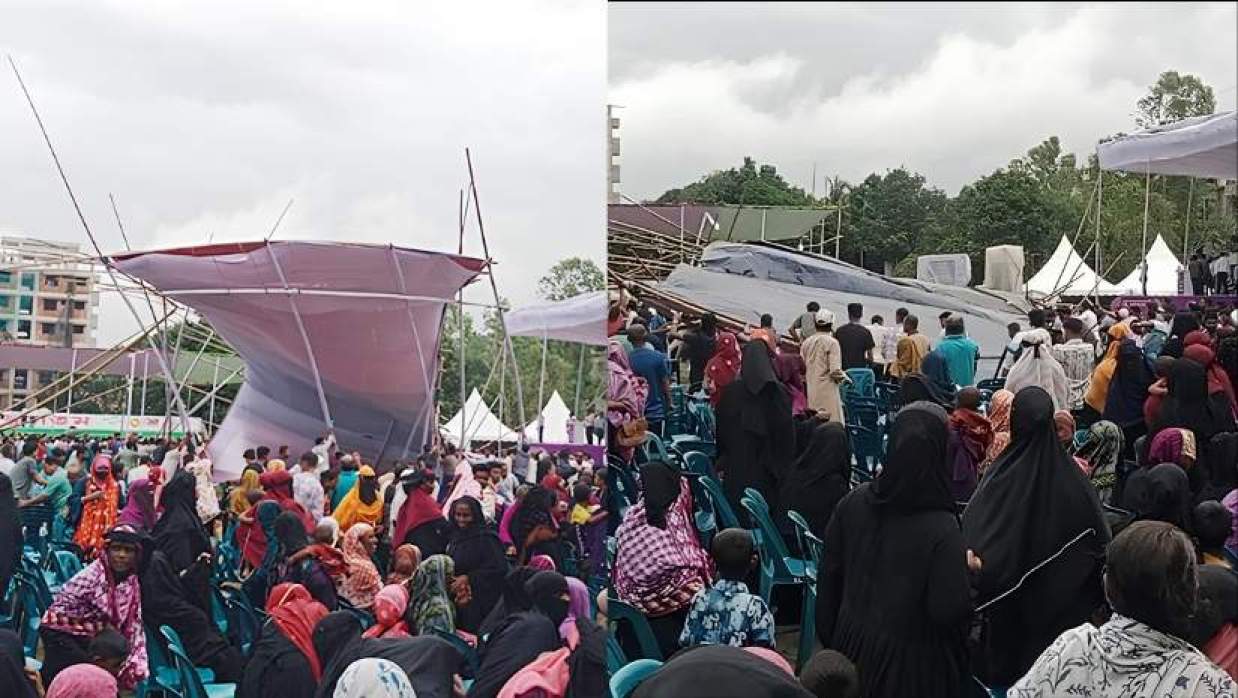 বাতাসে উপকারভোগীদের বসার প্যান্ডেল ভেঙে পড়ে গেছে