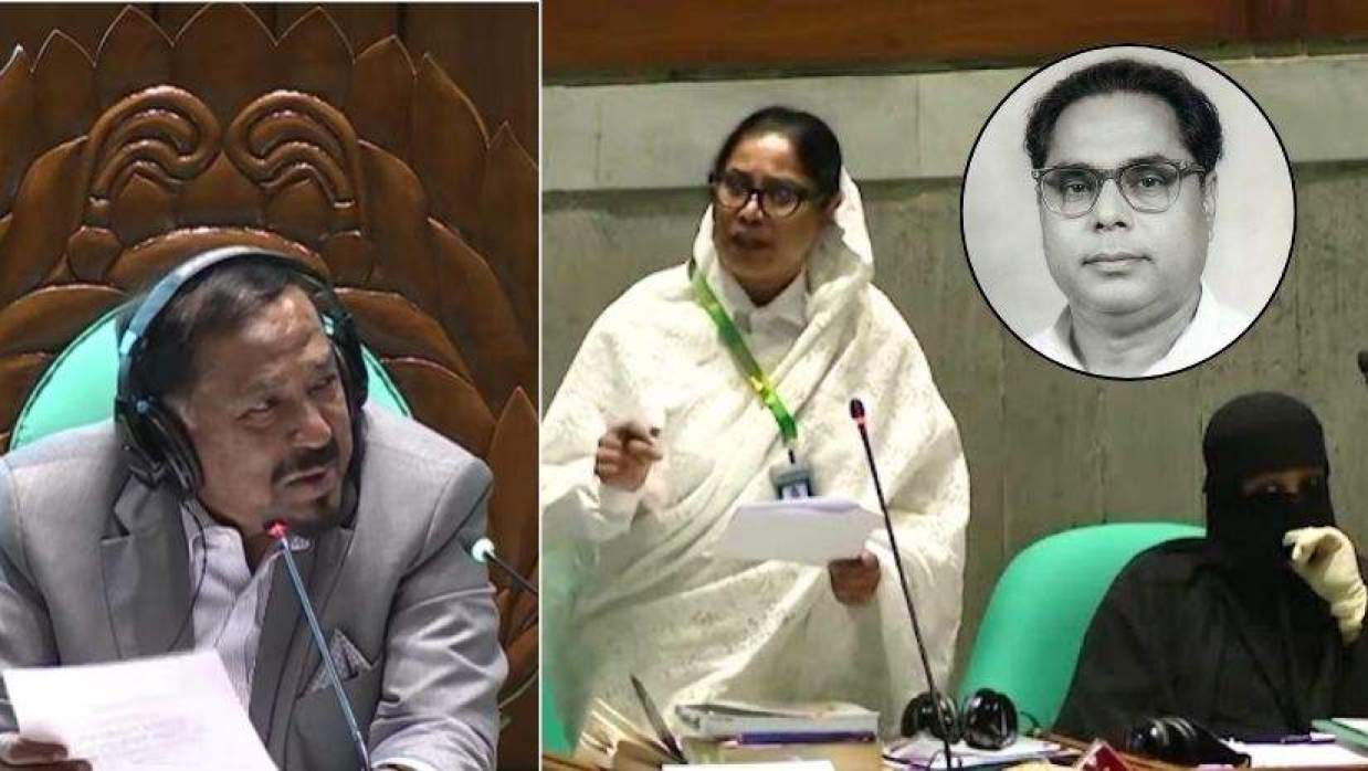 স্পিকার হাফিজ উদ্দিন আহমেদ, ব্যারিস্টার তাসমিয়া প্রধান ও গমিরউদ্দিন প্রধান (ইনসেটে)