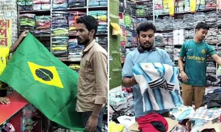 নেত্রকোনায় আর্জেন্টিনা-ব্রাজিল সমর্থকদের জার্সি কেনার হিড়িক
