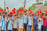 নেত্রকোনায় মাদককে ‘লাল কার্ড’ দেখালেন ফুটবলপ্রেমীরা