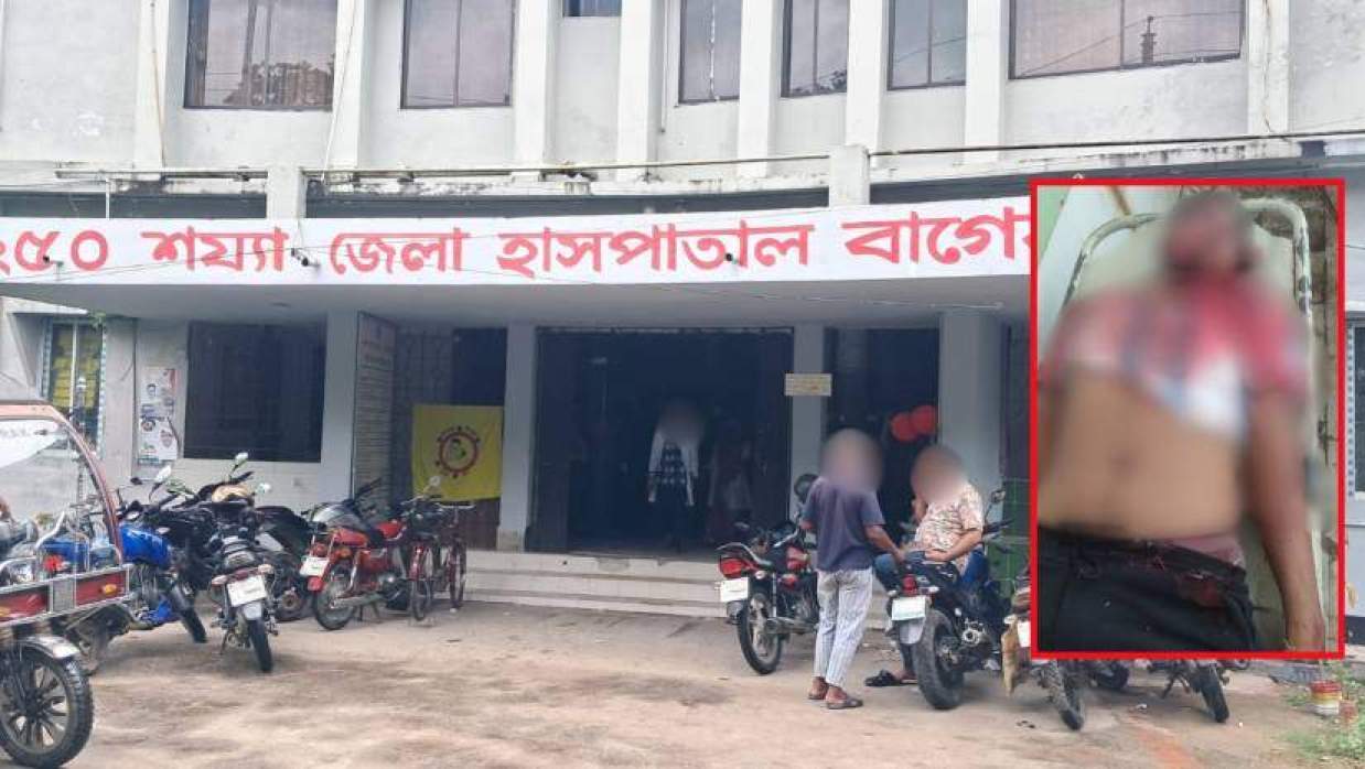 বাগেরহাট ২৫০ শয্যা জেলা হাসপাতাল (ইনসেটে নিহত তানজিম ইসলামের মরদেহ)