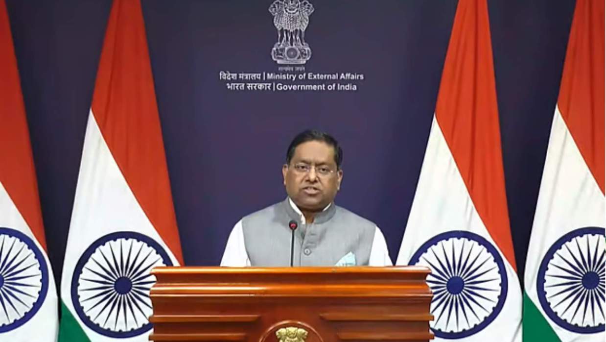 দিল্লিতে ভারতের পররাষ্ট্র মন্ত্রণালয়ের ব্রিফিংয়ে মন্ত্রণালয়ের মুখপাত্র রণধীর জয়সোয়াল