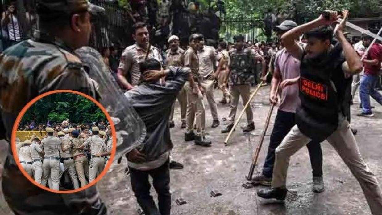 শিক্ষামন্ত্রীর পদত্যাগের আন্দোলনে ককরোচ পার্টির কর্মী-সমর্থকদের ছত্রভঙ্গ করতে লাঠিচার্জ করে দিল্লি পুলিশ
