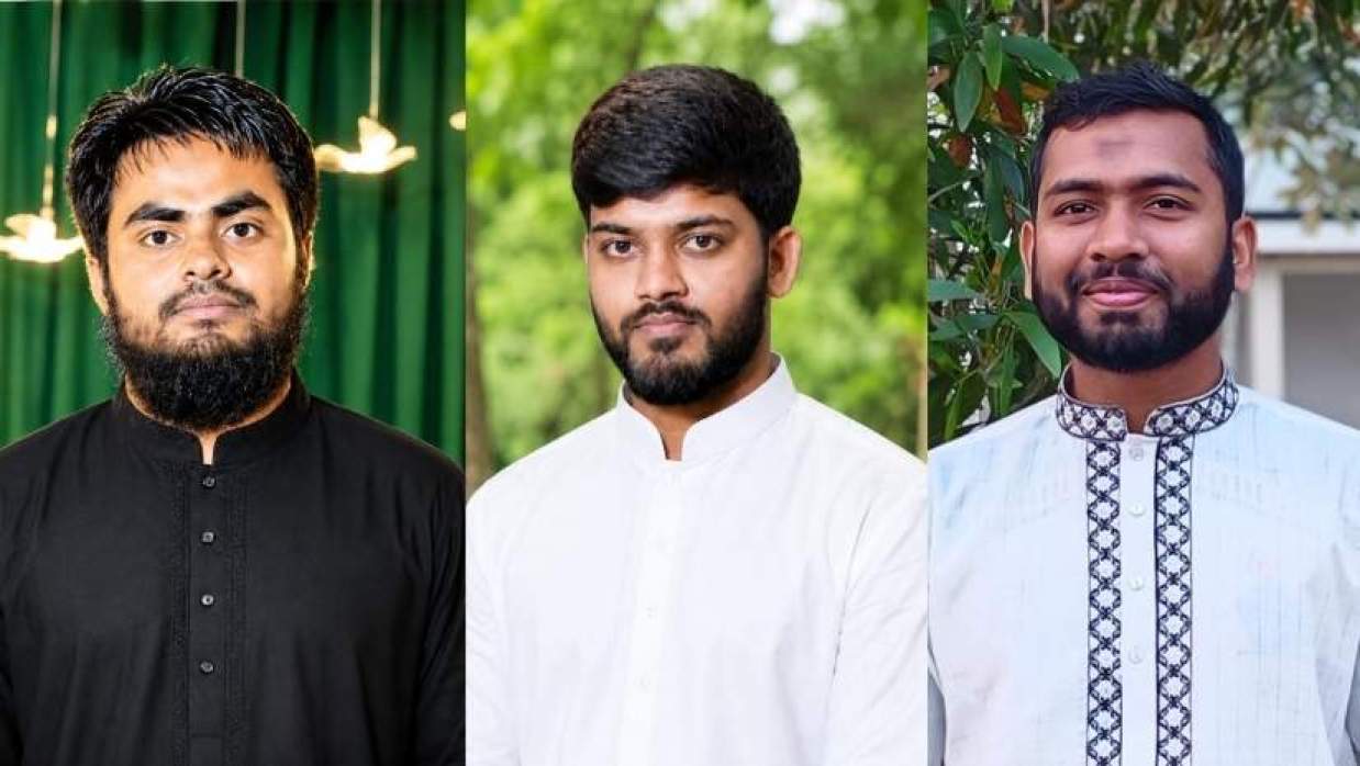 ডান দিক থেকে সভাপতি মামুনুর রশীদ, সেক্রেটারি ফাহাদ, অফিস সম্পাদক শাহ জালাল 