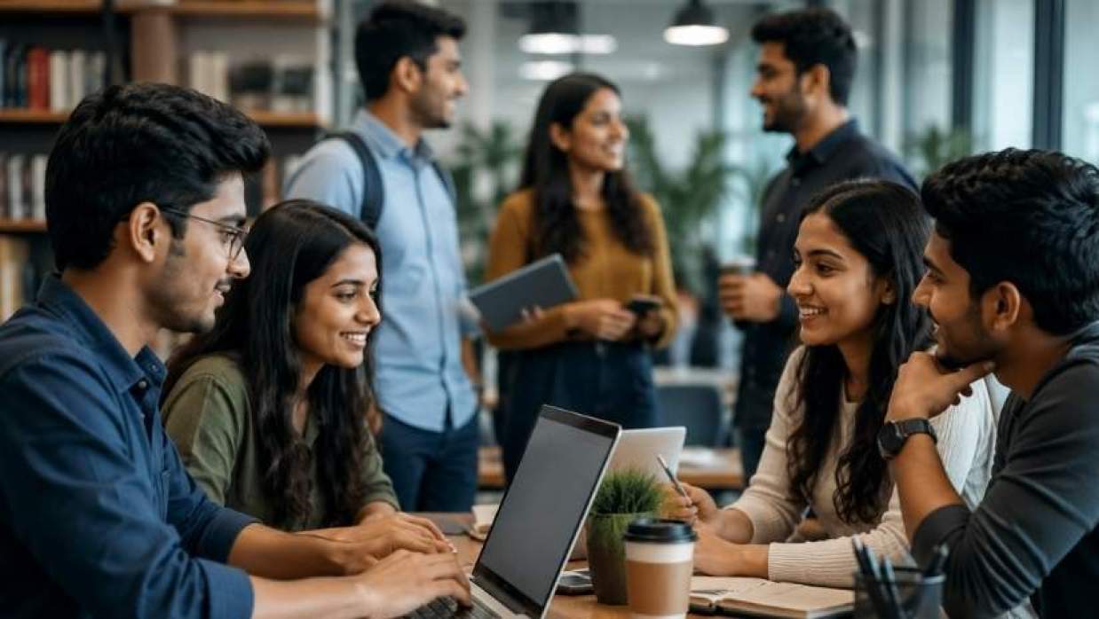 ক্যাম্পাসে গ্রুপ ডিসকাশন করছেন শিক্ষার্থীরা