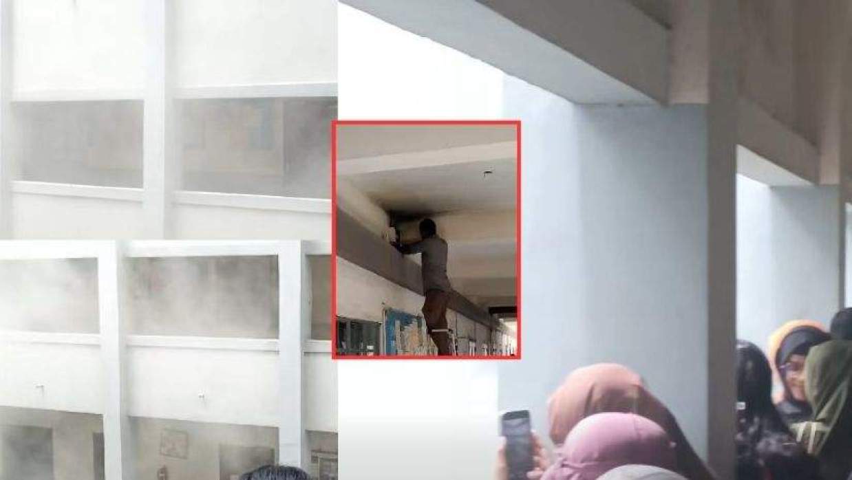ঢাবির কলা ভবনের ক্লাসরুমে আগুন লাগার পর আশপাশ ধোঁয়ায় ছেয়ে যায়