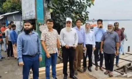 সুগন্ধা নদীতে সেতু নির্মাণের প্রস্তাবিত স্থান পরিদর্শনে সেতু সচিব