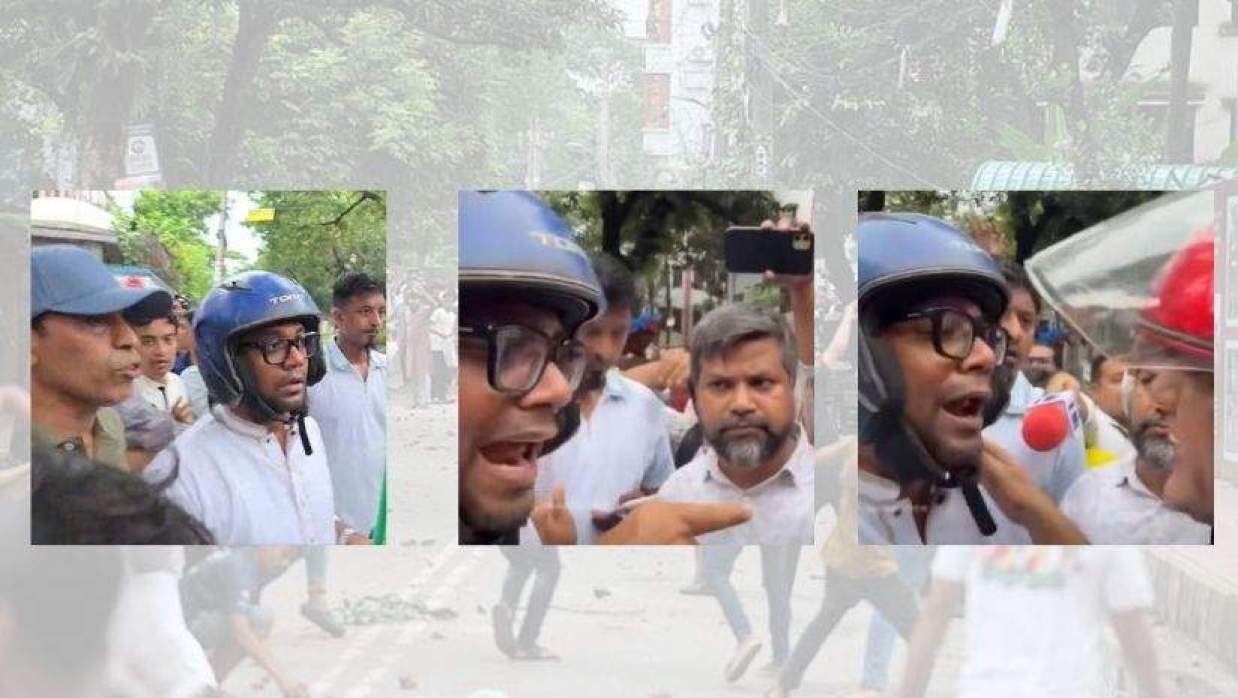 ঢাকা আলিয়া মাদ্রাসা এলাকায় পুলিশের সঙ্গে তর্কে জড়ান যুবদল নেতা নয়ন