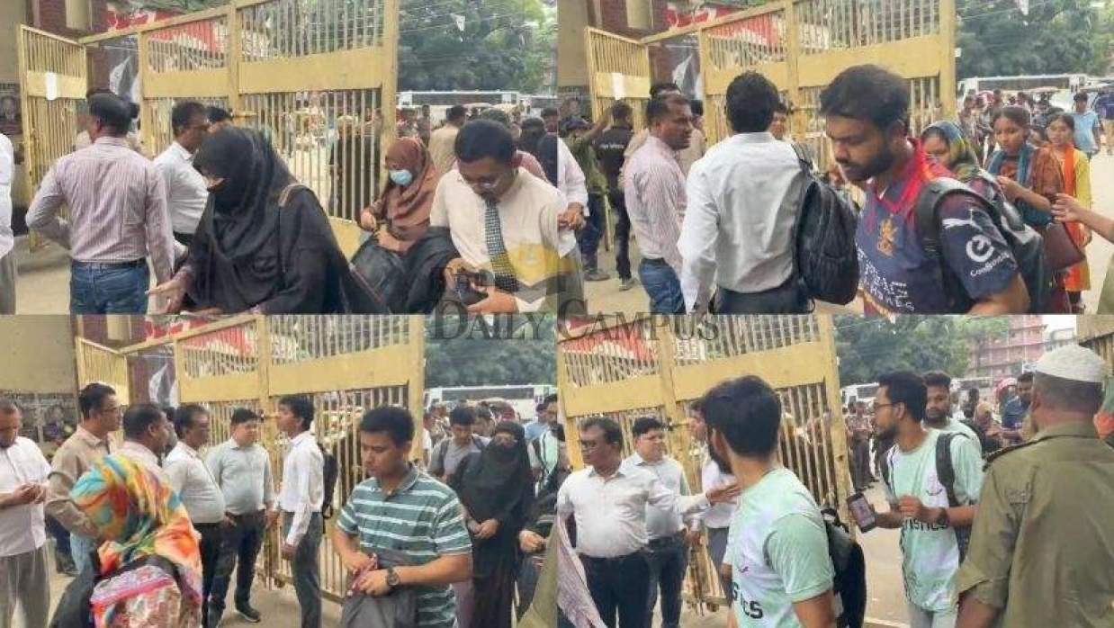 প্রবেশপত্র দেখে জবি ক্যাম্পাসে প্রবেশ করতে দেওয়া হচ্ছে শিক্ষার্থীদের