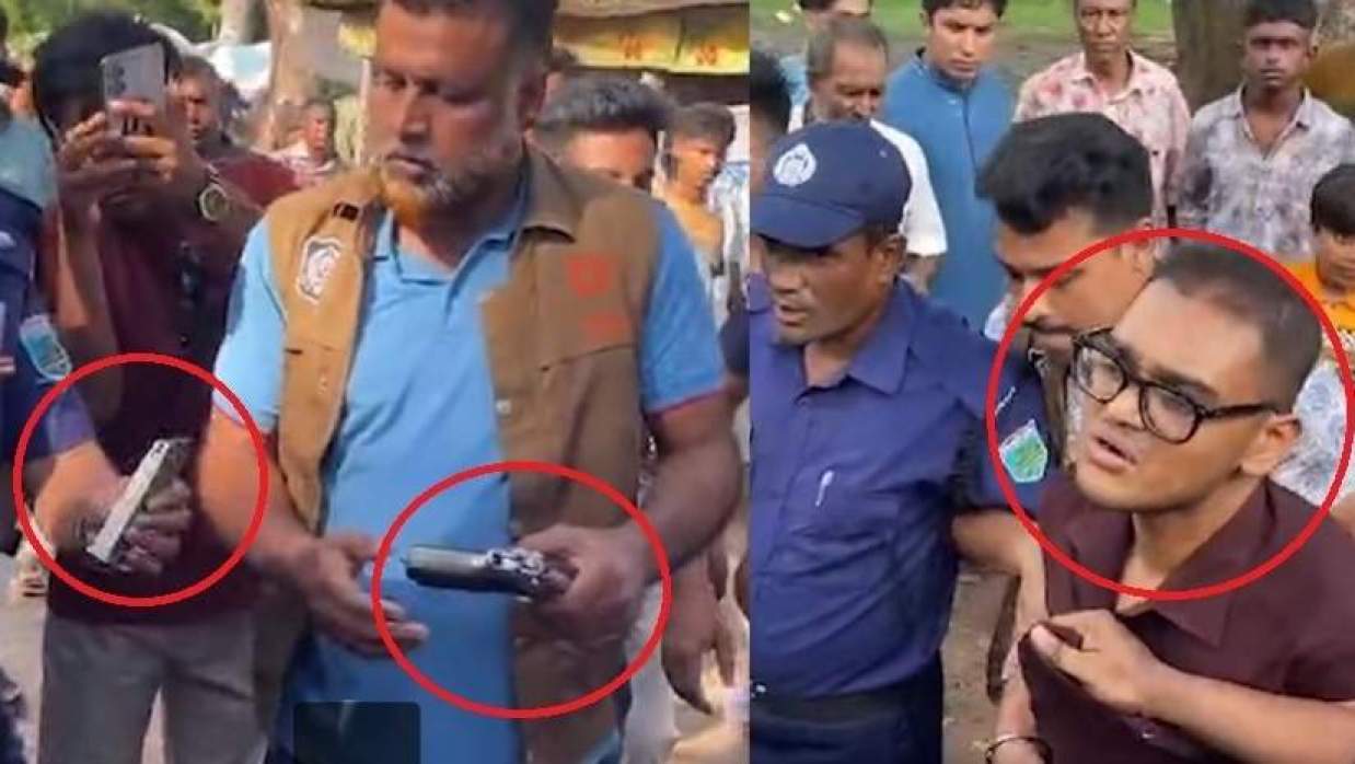 আটক যুবক ও পিস্তল