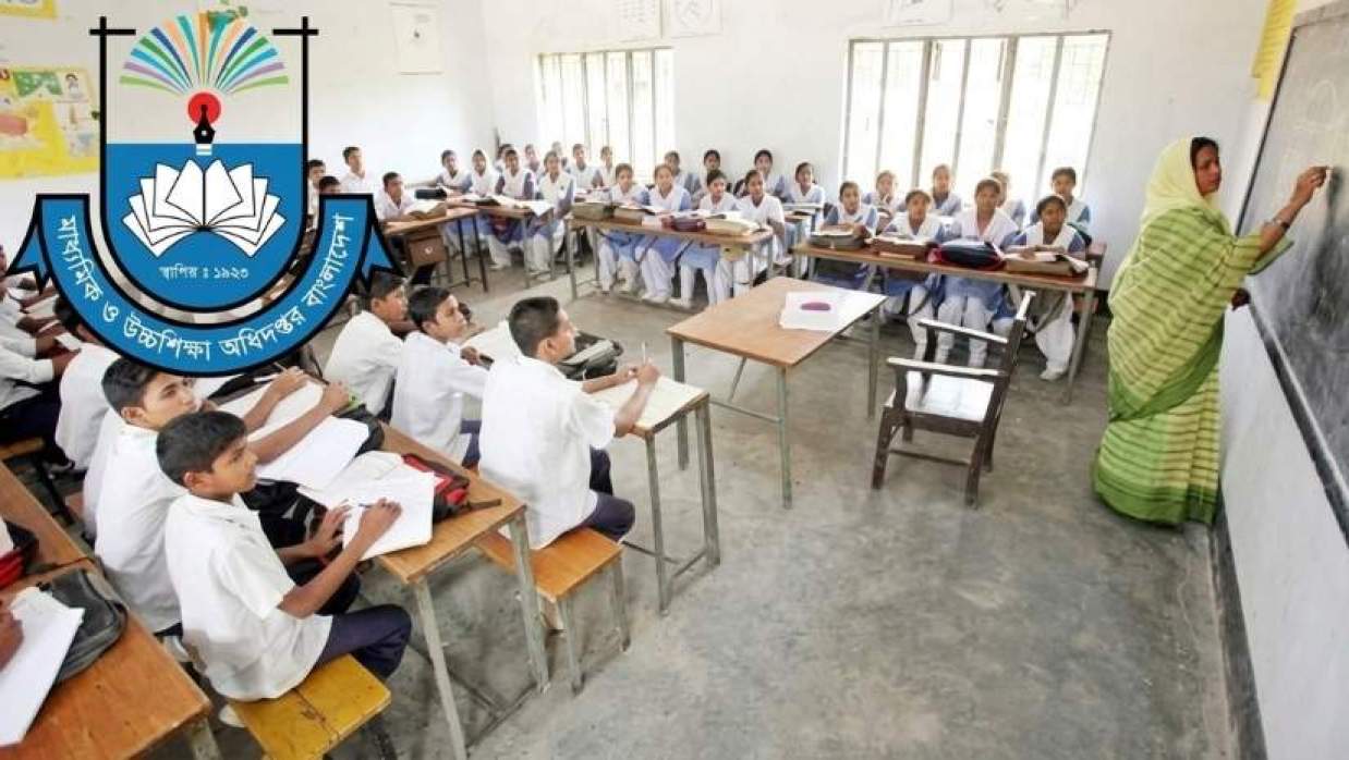 শ্রেণিকক্ষে শিক্ষক ও মাউশি লোগো