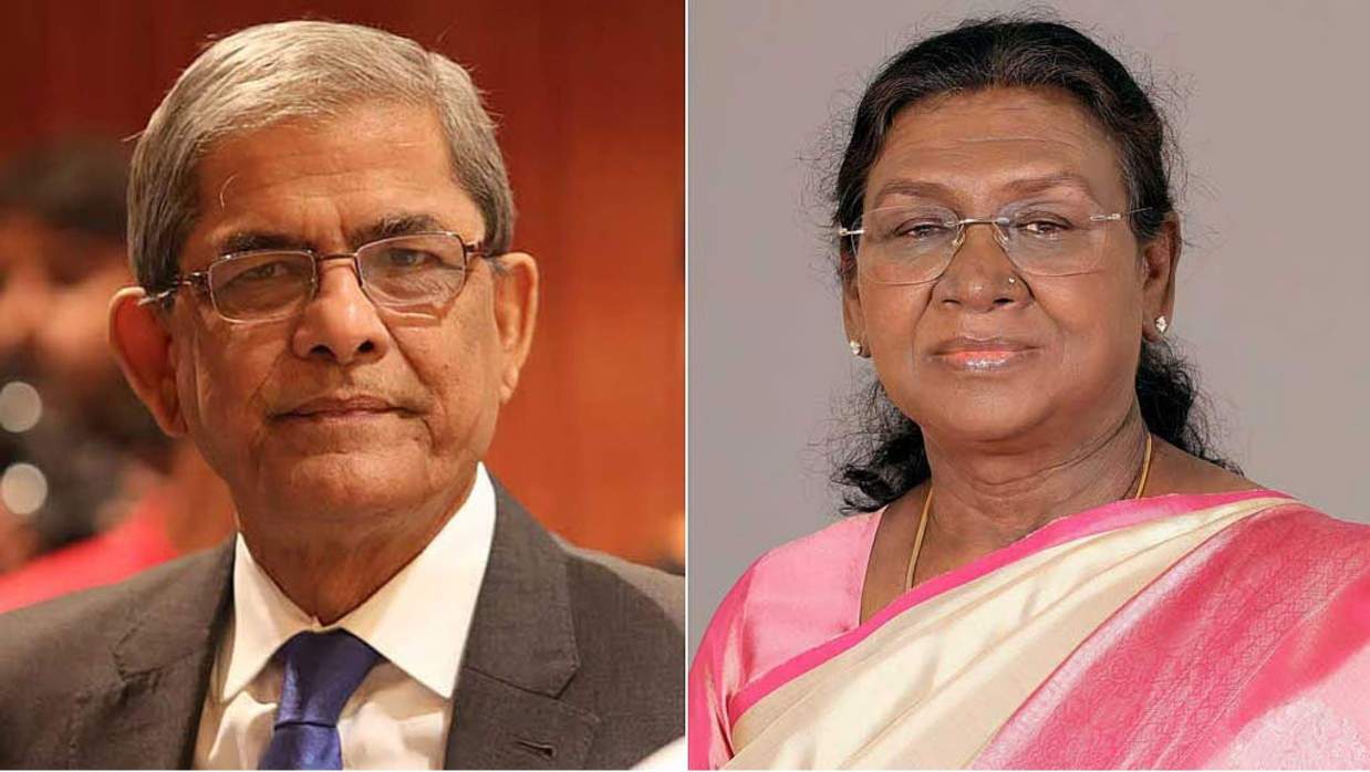 বাংলাদেশের নতুন রাষ্ট্রপতি মির্জা ফখরুল ইসলাম আলমগীর ও  ভারতের রাষ্ট্রপতি দ্রৌপদী মুর্মু।