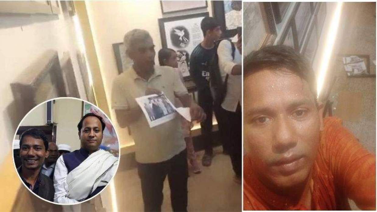 ছবি ভাঙচুরের সময় উপস্থিত ছাত্রলীগ নেতা মামুন, ইনসেটে নওফেলের সাথে