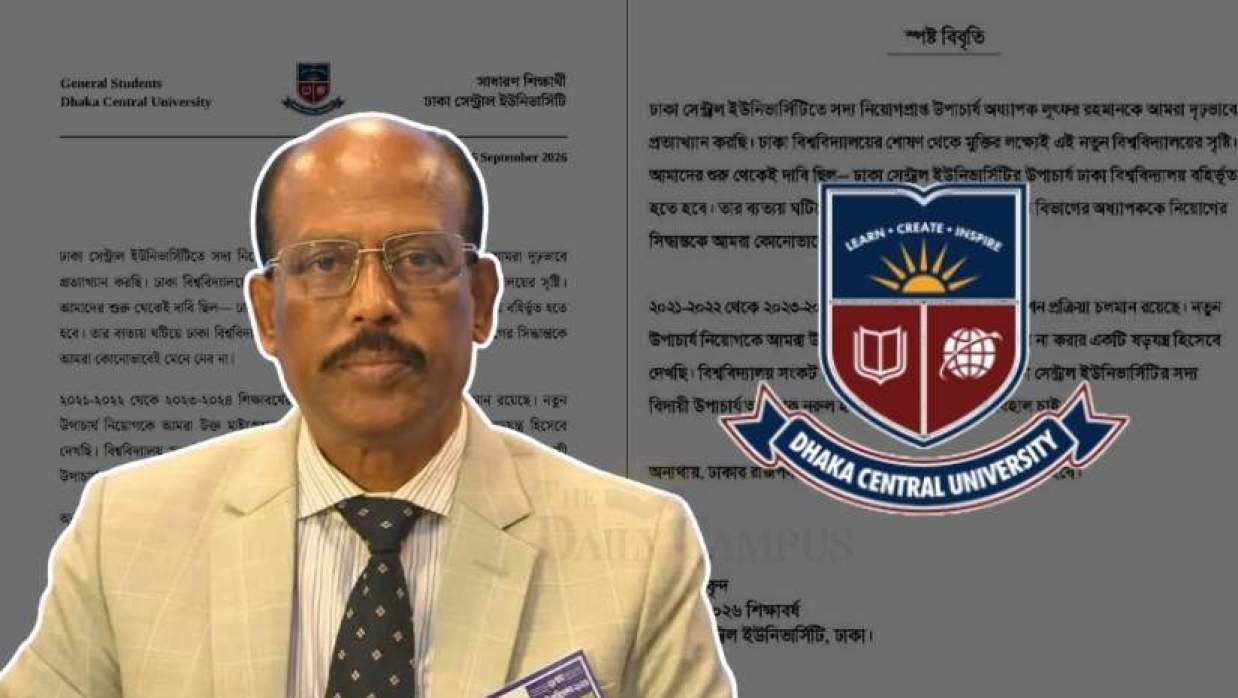 উপাচার্য অধ্যাপক লুৎফর রহমান ও ঢাকা সেন্ট্রাল ইউনিভার্সিটির লোগো