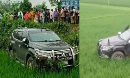 নিয়ন্ত্রণ হারিয়ে ধানক্ষেতে প্রতিমন্ত্রীর গাড়ি