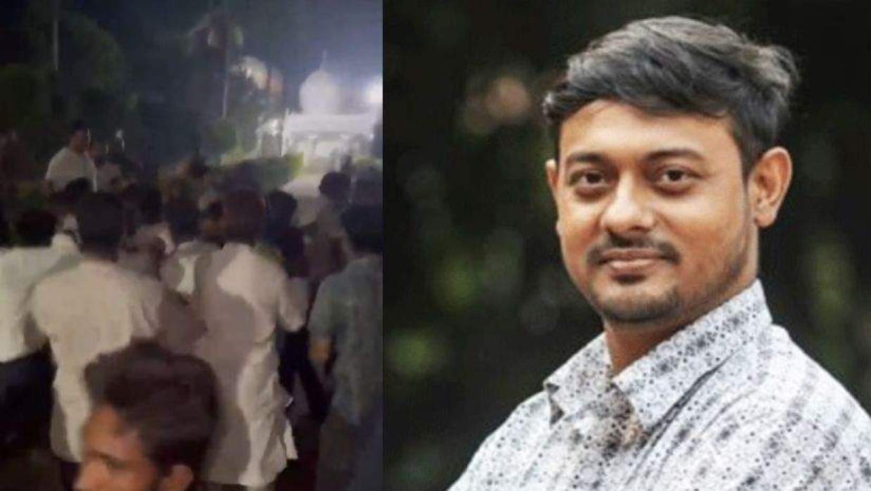 লালন শাহের মাজারে নাসীরুদ্দীন পাটওয়ারীর উপর হামলার দৃশ্য (বামে)
