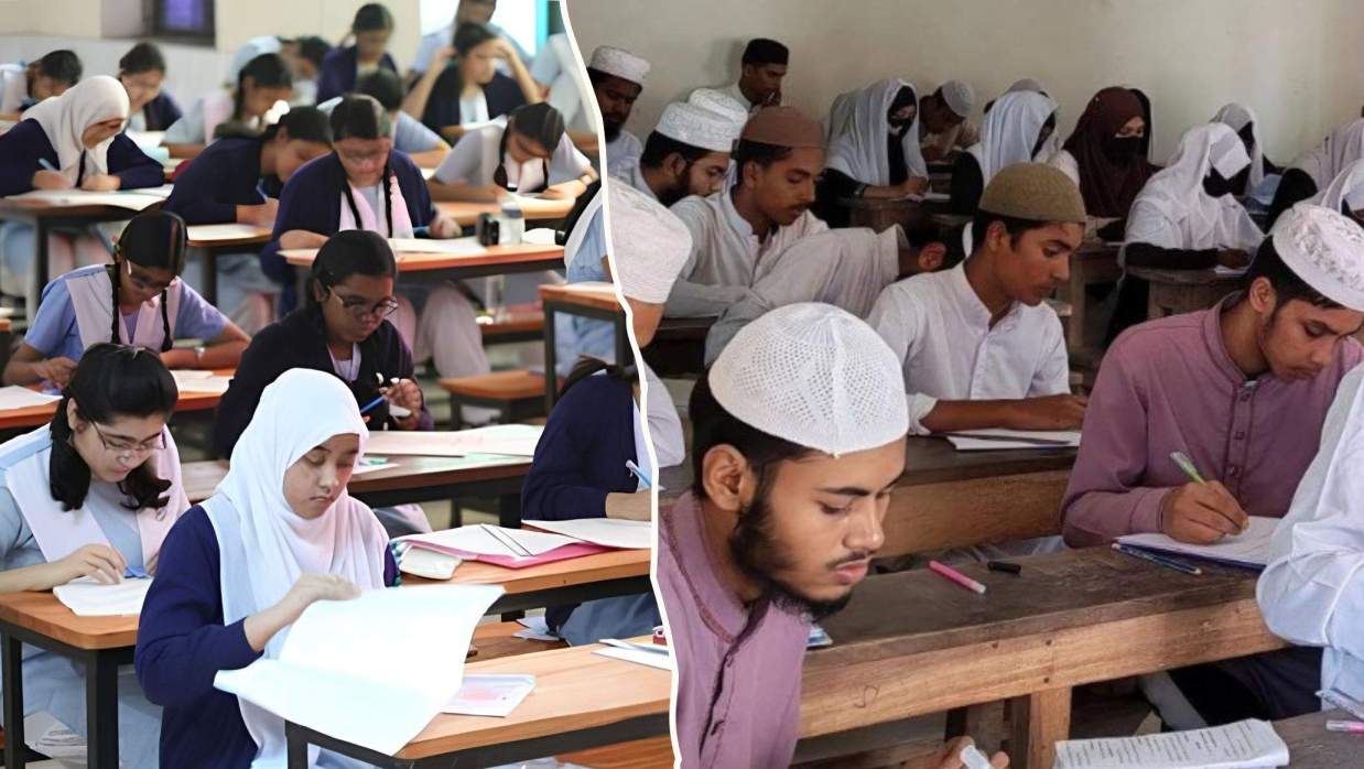 শ্রেণিকক্ষে স্কুল ও মাদ্রাসা শিক্ষার্থীরা
