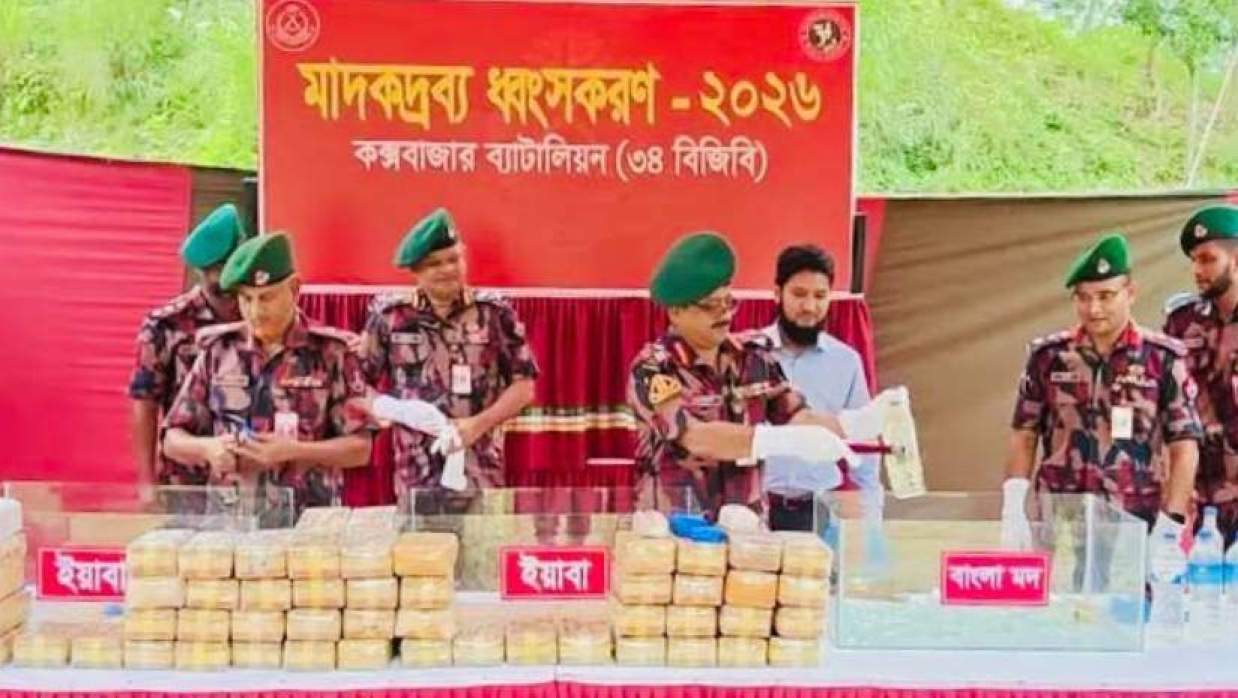 কক্সবাজার ব্যাটালিয়ন (৩৪ বিজিবি) সদরে জব্দ করা মাদকদ্রব্য ধ্বংস করা হয়
