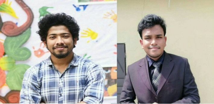 সভাপতি শাহরিয়ার (বামে)।  সাধারণ সম্পাদক দুর্জয় (ডানে)।