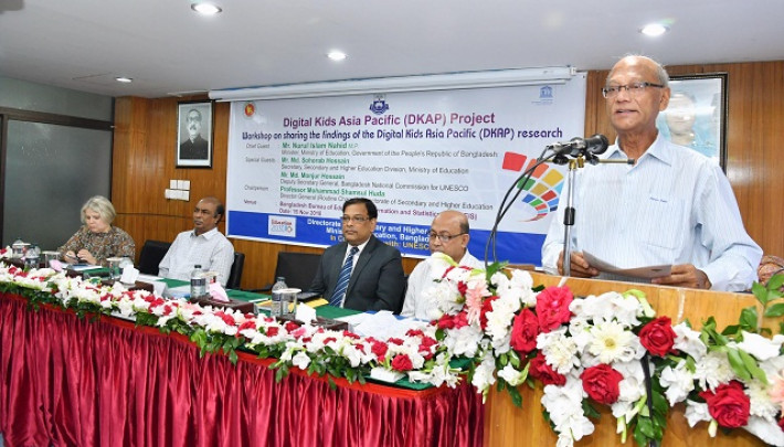 কর্মশালায় প্রধান অতিথির বক্তৃতায় শিক্ষামন্ত্রী নুরুল ইসলাম নাহিদ