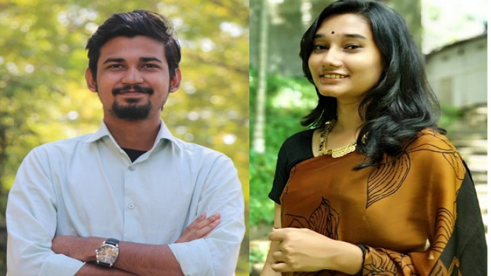 বাঁ থেকে সভাপতি জুবায়ের মাহমুদ ও সাধারণ সম্পাদক  নবনীতা কর্মকার