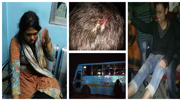 জবির বাসে শ্রমিকদের হামলা, ছাত্রীসহ আহত ১০ 