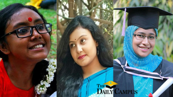 অরণি, শৈলী ও ফাহমিদা (বাঁ থেকে) 