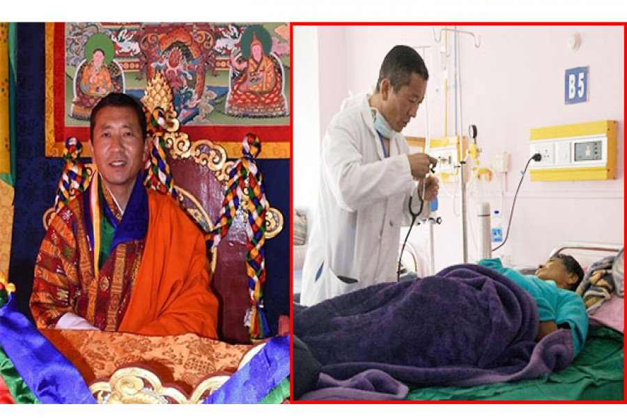 রোগীর সেবা করছেন ভুটানের প্রধানমন্ত্রী লোটে শেরিং (ডানে)