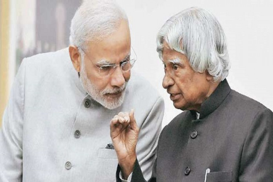 সাবেক রাষ্ট্রপতি এ পি জে আবদুল কালাম ও প্রধানমন্ত্র নরেন্দ্র মোদী