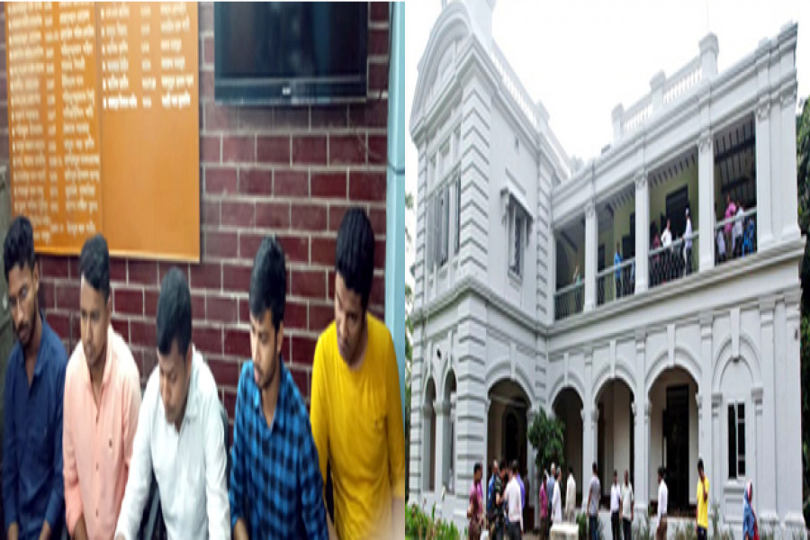 সংবাদ সম্মেলনে বক্তব্য রাখছেন সৈকত। ডানে ভিসির বাসভবন