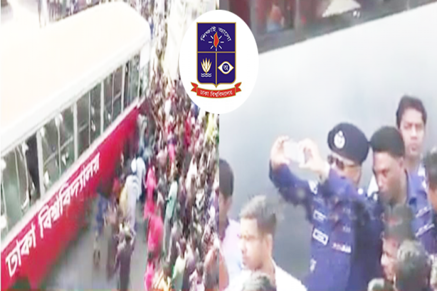 ঢাবি শিক্ষার্থীদের বাসে হামলা, শুধু ভিডিও করলেন ওসি!