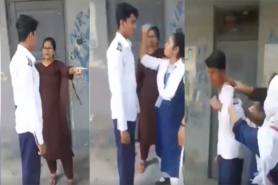 সহপাঠীদের উত্ত্যক্ত করে ছাত্রীদের পিটুনি খেলেন ছাত্র (ভিডিও)
