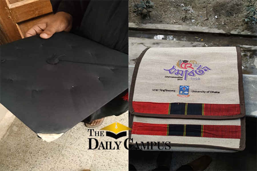ঢাবির সমাবর্তনে নিম্নমানের ব্যাগ, ময়লা গাউন ও ছেঁড়া হ্যাট!