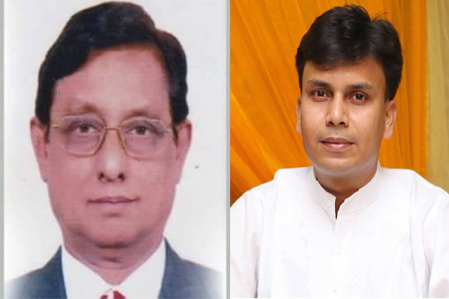 জবির প্রথম উপাচার্য অধ্যাপক ড. সিরাজুল ইসলাম খান (বাঁয়ে) এবং সাংবাদিক সমিতির প্রতিষ্ঠাতা সাধারণ সম্পাদক মামুন হোসেন