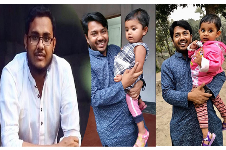 ঢাবি ছাত্র কাউসার (বামে)। দুই যমজ সন্তানের সঙ্গে জুয়েল (ডানে)