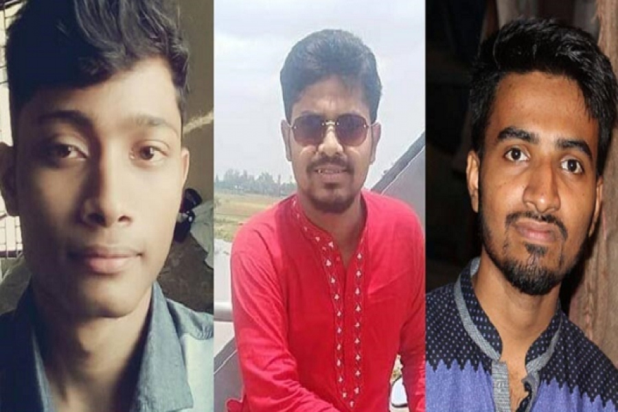 বহিষ্কৃত ছাত্রলীগ নেতা- আব্দুল্লাহ হিশ শাফি, শাহাদত হোসেন শাওন, মো. রাহাত হোসেন। বাম থেকে