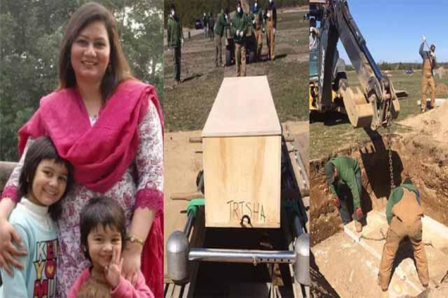 ক্রেন দিয়ে সমাধিস্থ হলেন করোনায় মৃত বাংলাদেশি তৃষা!