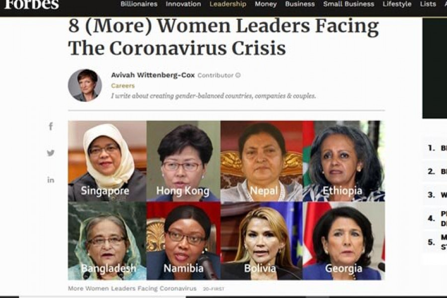 করোনা মোকাবিলায় ফোর্বসের নারী নেতৃত্বের তালিকায় প্রধানমন্ত্রী শেখ হাসিনা