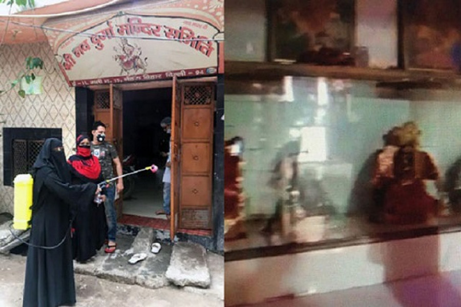 রোজা রেখে-বোরকা পরেই মন্দির জীবাণুমুক্ত করছেন মুসলিম তরুণী
