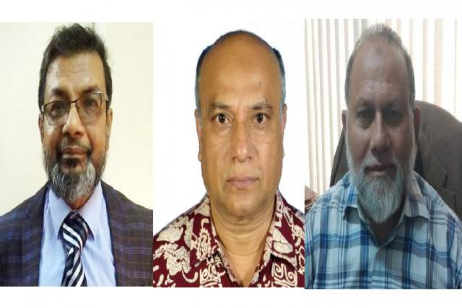 বাম থেকে ড. মির্জা আবুল হাশিম, ড. এ. কে. ফজলুল হক ভূঁইয়া ও ড. মো. আব্দুর রহিম 