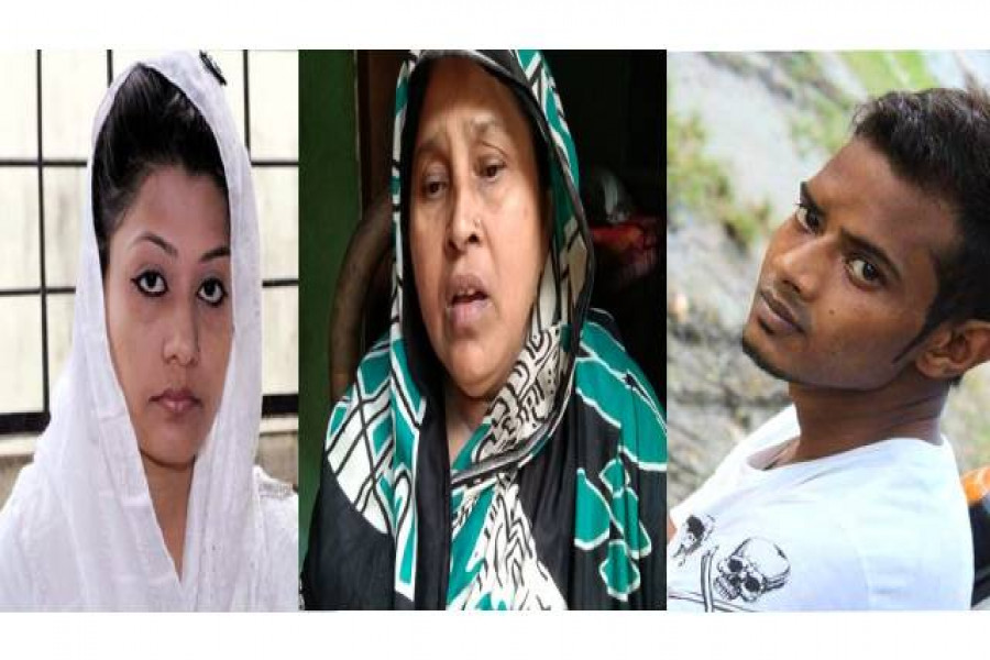 আয়শা সিদ্দিকা মিন্নি, নয়ন বন্ডের মা সাহিদা বেগম ও নয়ন (বাঁ থেকে)