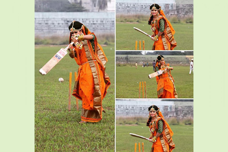 হলুদের সাজে ব্যাট হাতে সানজিদা ইসলাম