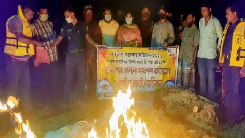 মা ইলিশ সংরক্ষণ অভিযানে ৬ লাখ মিটার জাল ধ্বংস