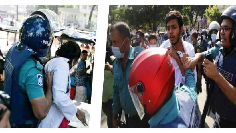 পুলিশ মেডিকেল কলেজ শিক্ষার্থীদের এপ্রোন ধরে টানাহেঁচড়া করছে- এমন বেশ কিছু সামাজিক যোগাযোগমাধ্যমে ছড়িয়ে পড়েছে